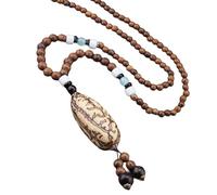 Fahoujs Styles Wood Beaded Necklace Elegant Wood Bead Necklace Handmade Long Chain for Sweaters Souvenir
