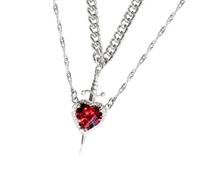 Fahoujs Stylish Heart Dagger Pendant Necklace Unique Heart Daggers Necklace with Gemstones Decorations for Everyday Glams, ✰