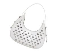 Fahoujs Stylish Studded Motorcycle Inspired Underarm Bag Convertible Shoulder Handbag Practical PU Large Capacity Fashionable Accessory Korean Studded Shoulder Bag