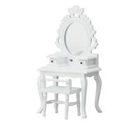 Fahoujs Tiny Wooden Room Furniture Set 1/12 Scale Traditional Dresser Stool Realistic Design for Creative Play Wooden Miniature Furniture for Collectors