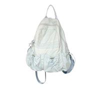 Fahoujs Unisex Korean Simple Solid Color Casual Nylon Backpack With Adjustable Straps Pleated Drawstring Pockets School Book Bag Casual Backpack