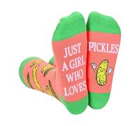 Fahoujs Women's Funny Cucumber Food Gift Socks Creative Girl Who Love Pickles Letters Print Middle Calf For Pickles Lover Middle Calf