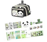 Fahoujs Zippered Pencil Case with 9 Compartments Cultural Panda Artwork Canvas Bag for Students Workplace Essentials Environmentally Friendly Fabric Pencil Case Set