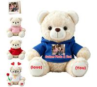 FAHOXUMR Custom Teddy Bear Stuffed Animal with Photo and Text for Boyfriend Girlfriend, 8 Inch Soft White Teddy Bear with Clothes as Gift for Valentine Christmas Anniversary Graduation