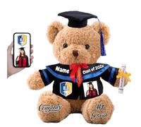FAHOXUMR Graduation Teddy Bear with Text+Photo, Personalised Bear Stuffed Animal as 2025 Graduation Gifts for Him as High School College 2025 Kindergarten Graduation Gift for Kids (12 IN-Text+Photo)