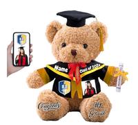 FAHOXUMR Graduation Teddy Bear with Text+Photo, Personalised Bear Stuffed Animal as 2025 Graduation Gifts for Him as High School College 2025 Kindergarten Graduation Gift for Kids (16 IN-Text+Photo)