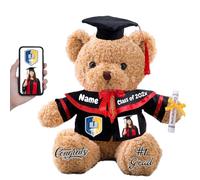 FAHOXUMR Graduation Teddy Bear with Text+Photo, Personalised Bear Stuffed Animal as 2025 Graduation Gifts for Him as High School College 2025 Kindergarten Graduation Gift for Kids (12 IN-Text+Photo)