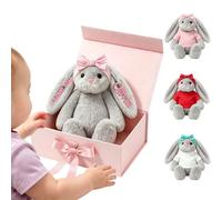 FAHOXUMR Personalised Baby Stuffed Bunny with Photo and Embroidered Name | 10 In, Soft Cozy Stuffed Bunny for Baby with Headbow, Washable Embroidery Text, Gift for Baby Shower Hospital Visit Easter