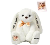 FAHOXUMR Personalised Bunny Stuffed Animal, Custom Long Ear Bunny Plush with Text Photo, Plush Rabbit Toy Personalised Gifts for Girls Boys Kids Adults, 10 inch