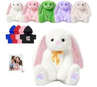 FAHOXUMR Personalised Bunny Stuffed Animal, Custom Stuffed Bunny Plush with Photo and Text as Personalised Gifts Plushie Rabbit Stuffed Animal for Boys Girls, Kids First Easter Gift, 10 inch