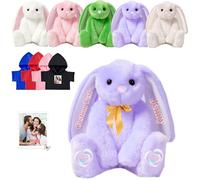 FAHOXUMR Personalised Bunny Stuffed Animal, Custom Stuffed Bunny Plush with Photo and Text as Personalised Gifts Plushie Rabbit Stuffed Animal for Boys Girls, Kids First Easter Gift, 12 inch