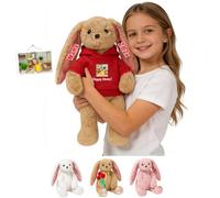 FAHOXUMR Personalised Giant Stuffed Bunny Plush with Photo Name, 16 inch to 20 inch Custom Big Easter Bunny Stuffed Animal for Baby Kids Adults Long Ear Rabbit as Personalised First Easter Gifts