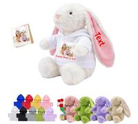 FAHOXUMR Personalised Stuffed Bunny Plush with Photo Name, Custom Easter Bunny Stuffed Animal for Kids Adults Long Ear Rabbit Plush Toys as Personalised First Easter Gifts for Baby, 12 inch