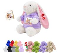 FAHOXUMR Personalised Stuffed Bunny Plush with Photo Name, Custom Easter Bunny Stuffed Animal for Kids Adults Long Ear Rabbit Plush Toys as Personalised First Easter Gifts for Baby, 10 inch