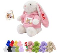 FAHOXUMR Personalised Stuffed Bunny Plush with Photo Name, Custom Easter Bunny Stuffed Animal for Kids Adults Long Ear Rabbit Plush Toys as Personalised First Easter Gifts for Baby, 12 inch