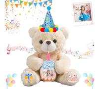 FAHOXUMR Personalised Teddy Bear Birthday for Kids Adults, Custom Happy Birthday Bear Stuffed Animal Plush Toys with Text Photo as Personalised Gifts for Birthdays Valentines Day Christmas, 10 inch