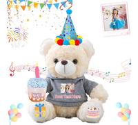 FAHOXUMR Personalised Teddy Bear Birthday for Kids Adults, Custom Happy Birthday Bear Stuffed Animal Plush Toys with Text Photo as Personalised Gifts for Birthdays Valentines Day Christmas, 8 inch