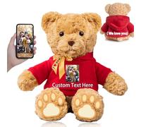 FAHOXUMR Personalised Teddy Bear with Bow for Her Him, Plush Toys Personalised Gifts Stuffed Bear with Custom Text+Photo as for Valentines Day Christmas Day Birthday (11 IN-Text+Photo)