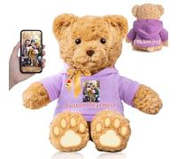 FAHOXUMR Personalised Teddy Bear with Bow for Her Him, Plush Toys Personalised Gifts Stuffed Bear with Custom Text+Photo as for Valentines Day Christmas Day Birthday (13 IN-Text+Photo)