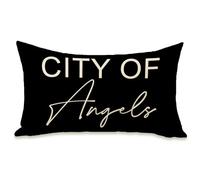 Fahrendom City of Angels Lumbar Decorative Rectangle Pillow Cover 12 x 20, Black Los Angeles LA California Bedroom Pillowcase, Modern Minimalist Sofa Couch Cushion Case Home Decor Travel Lover Gifts