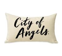 Fahrendom City of Angels Lumbar Decorative Rectangle Pillow Cover 12 x 20 | White Los Angeles LA California Bedroom Pillowcase, Modern Minimalist Sofa Couch Cushion Case Home Decor Travel Lover Gifts
