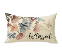 Fahrendom Watercolor Flower Lumbar Decorative Rectangle Pillow Cover 12 x 20, Blessed Poppy Floral Butterfly Porch Patio Outdoor Pillowcase, Seasonal Sofa Couch Cushion Case Home Decor