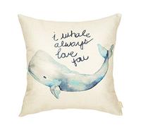 Fahrendom Watercolor I Whale Always Love You Cute Lover Decoration Nursery Sign Décor Cotton Linen Home Decorative Throw Pillow Case Cushion Cover with Words for Sofa Couch 18x18 Inches