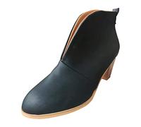 Fahsion Short Heel Booties Boots Women's Stacked Leather Boots Boots Women's Boots High Hell Boots (Black, 5)