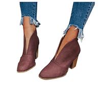 Fahsion Short Heel Booties Boots Women's Stacked Leather Boots Boots Women's Boots High Hell Boots (Red, 6.5)