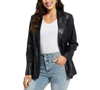 Fahsyee Faux Leather Blazer Jackets Women Vintage Biker Coat Black XL