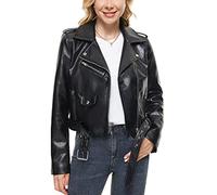 Fahsyee Faux Leather Jacket for Women, Vegan Jackets Moto Biker Motocycle Coat, Shiny Black, M