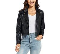 Fahsyee Faux Leather Jacket Motorcycle Blazer Cropped Coat Black M