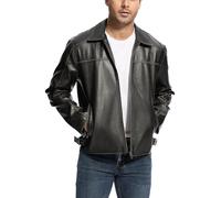 Fahsyee Leather Jacket Men Faux Lightweight Bomber Jackets Mens Motorcycle Vintage Lapel Coats with Zipper and Pockets Size XL, Black
