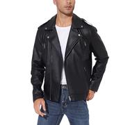 Fahsyee Leather Jackets for Men, Faux Bomber Jacket Men Motorcycle Lapel Asymmetric Zip-Up Blet Slim Fit Biker Coat Black XL