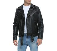 Fahsyee Leather Jackets for Men, Faux Motorcycle Bomber Lapel Asymmetric Zip-Up Blet Slim Fit Biker Coat Black XL