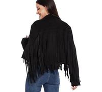 Fahsyee Women Fringe Leather Jacket Faux Suede Cowgirl Outfits Black M