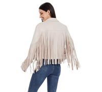Fahsyee Women Fringe Leather Jacket Faux Suede Cowgirl Outfits White M