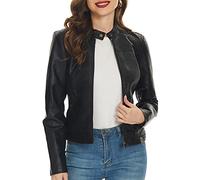 Fahsyee Women's Faux Leather Jacket Cropped PU Moto Biker Outwear Black L