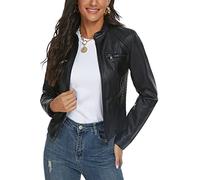Fahsyee Women's Faux Leather Jacket Moto Biker Slim Vegan Coat Black M