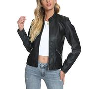 Fahsyee Women's Faux Leather Jackets, Zip Up Motorcycle Short PU Moto Biker Outwear Fitted Slim Coat