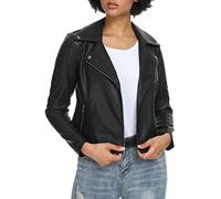 Fahsyee Women's Faux Leather Jackets, Zip Up Motorcycle Short PU Moto Biker Outwear Fitted Slim Coat Black Size M