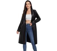 Fahsyee Women's Faux Leather Trench Coat, Motorcycle Jackets PU Moto Biker Outwear Fitted Slim Jacket Black Size XL