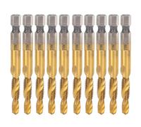FAHZGK 10Pcs Hex Shank Screw Tap M6 Drill 5.0 mm, HSS Spiral Flute Tapping Tool with Ti Coating for Carbon Steel Aluminum Alloy, Internal Chip Removal Design for Efficient One - Step Dril