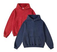 FAIABLE 2 Pack Acid Wash Oversized Vintage Unisex Heavyweight Distress Hoodies for Men Women Couples, Blue+Red, Large