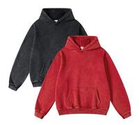 FAIABLE 2 Pack Acid Wash Oversized Vintage Unisex Heavyweight Distress Hoodies for Men Women Couples, Red+Black, Medium