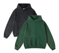 FAIABLE 2 Pack Acid Wash Oversized Vintage Unisex Heavyweight Distress Hoodies for Men Women Couples, Black+darkgreen, S