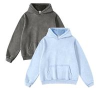 FAIABLE 2 Pack Acid Wash Oversized Vintage Unisex Heavyweight Distress Hoodies for Men Women Couples, Light Blue+grey, S