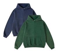 FAIABLE 2 Pack Acid Wash Oversized Vintage Unisex Heavyweight Distress Hoodies for Men Women Couples, Blue+darkgreen, Large