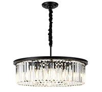 Faibra 23" Black Crystal Chandelier 8-Light Modern Crystal Pendant Ceiling Light Fixture 2 Rings Luxury Chandeliers,for Dining Room Kitchen Island Living Room Bedroo