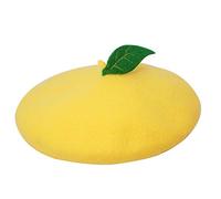 FAICCIA Green Leave Fruit Cosplay Beret Vintage Painter Hat Lolita Kawaii Wool Cap Xmas Gift, Lemon Yellow, One Size